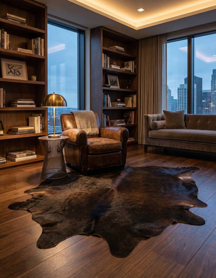 Detail image of 6' 9 x 7' 4 Cowhide Leather Rug