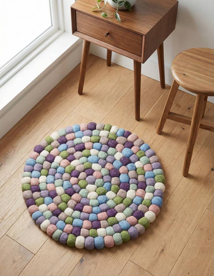 Detail image of 2' x 2' Felt Ball Wool Round Rug