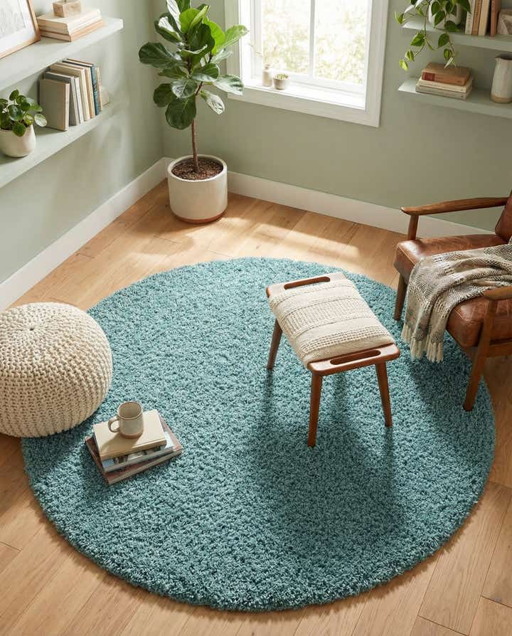 5' 3 x 5' 3 Solid Shag Round Rug