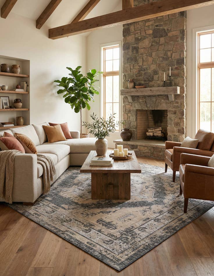 Detail image of 13' x 13' Washable Traditional Indoor / Outdoor Square Rug