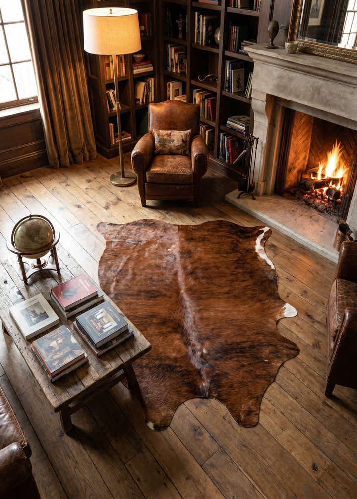 4' 6 x 5' 7 Cowhide Leather Rug