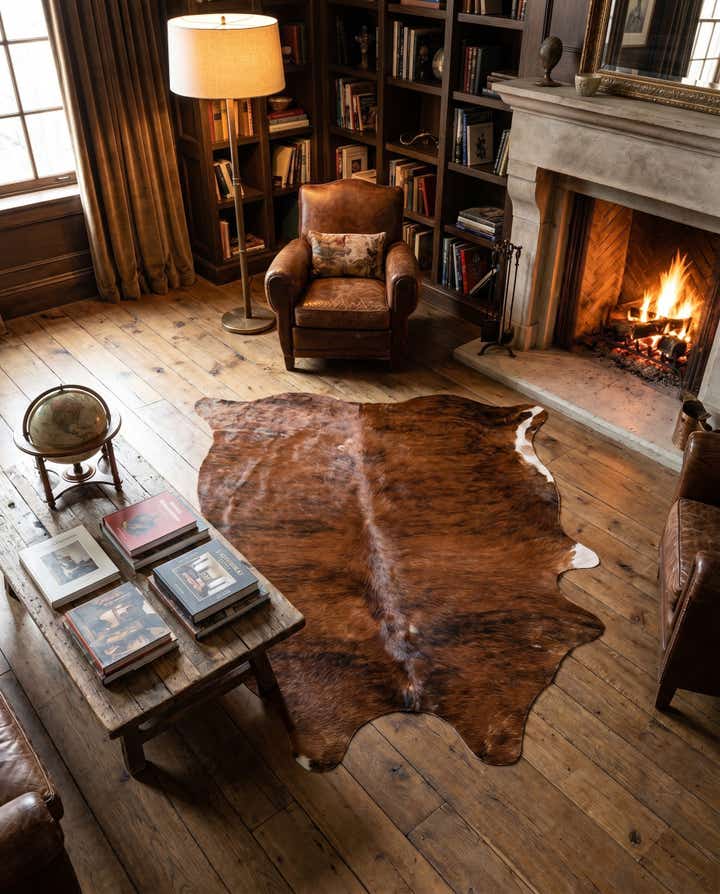 4' 6 x 5' 7 Cowhide Leather Rug
