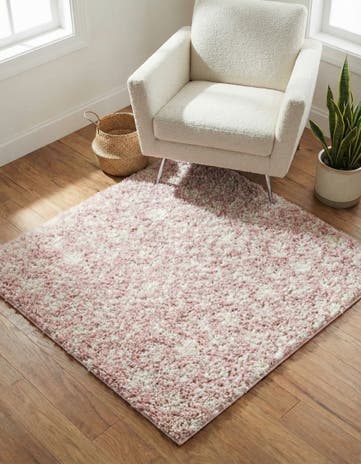 Light Pink Moroccan Trellis Shag Square Rug