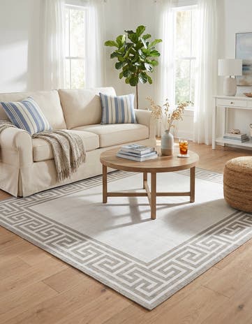Ivory Easy-Clean Coastal Indoor / Outdoor Square Rug