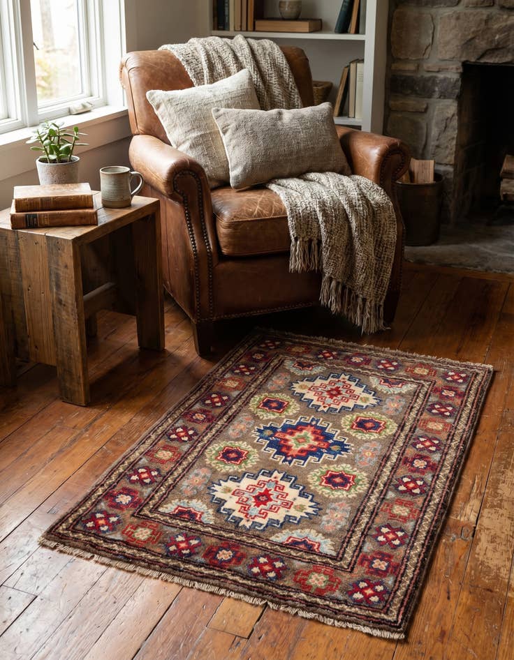 Detail image of 2' x 2' 10 Hand Knotted Kazak Rug