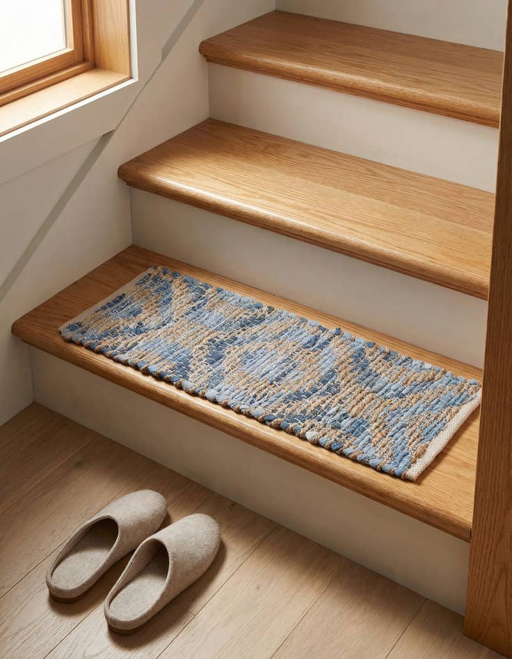 Detail image of 0' 9 x 2' 6  Hand Woven Chindi Jute Stair Rug