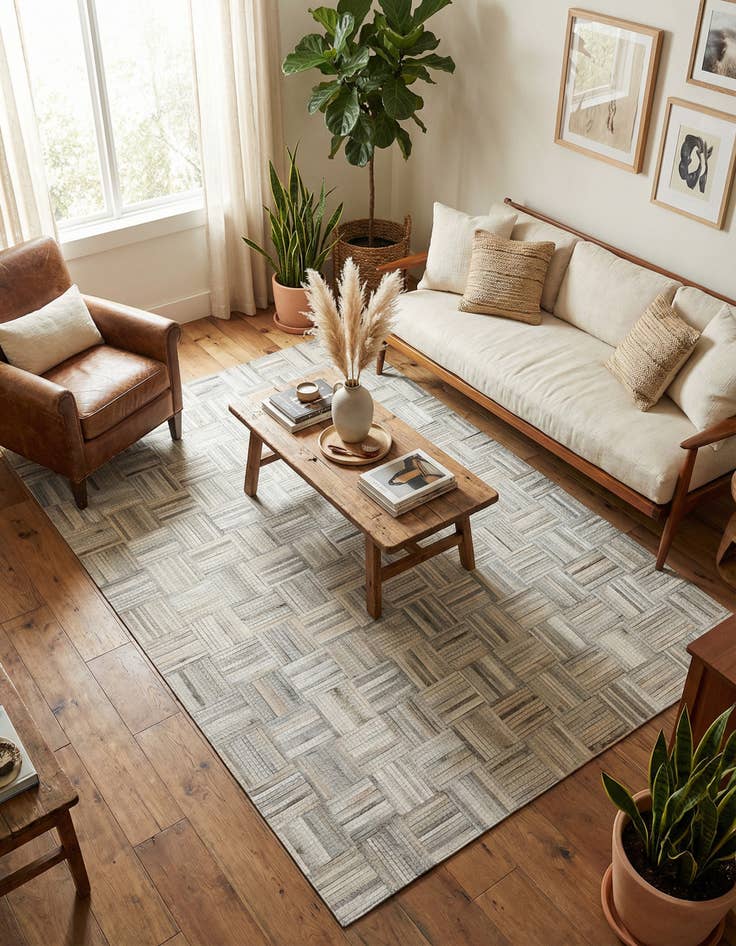 Detail image of 5' 3 x 8' Cowhide Leather Rug