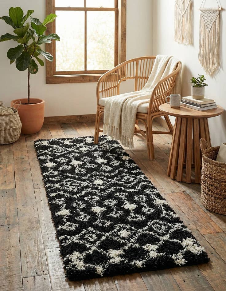 Detail image of 2' x 5' Moroccan Trellis Shag Runner Rug