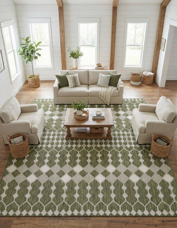 Detail image of 10' x 10' Easy-Clean Trellis Indoor / Outdoor Square Rug
