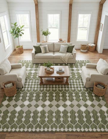 Green Easy-Clean Lattice Indoor / Outdoor Square Rug