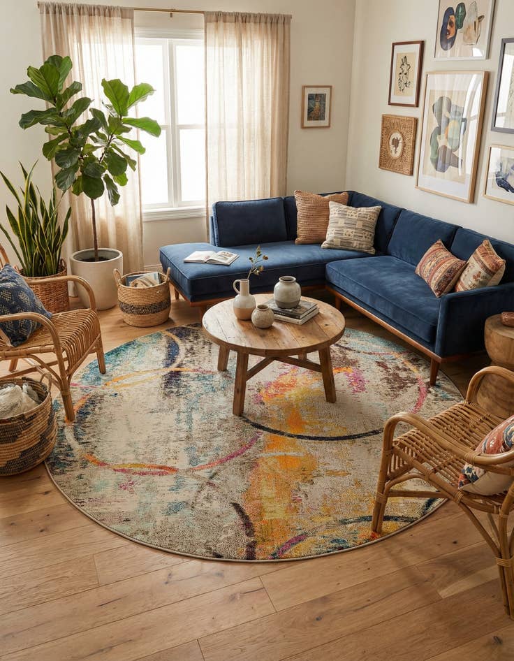 Detail image of 8' x 8' Washable Theia Round Rug