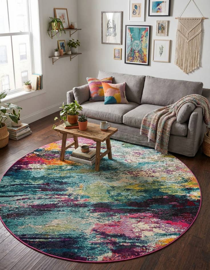 Detail image of 6' 1 x 6' 1 Washable Theia Round Rug