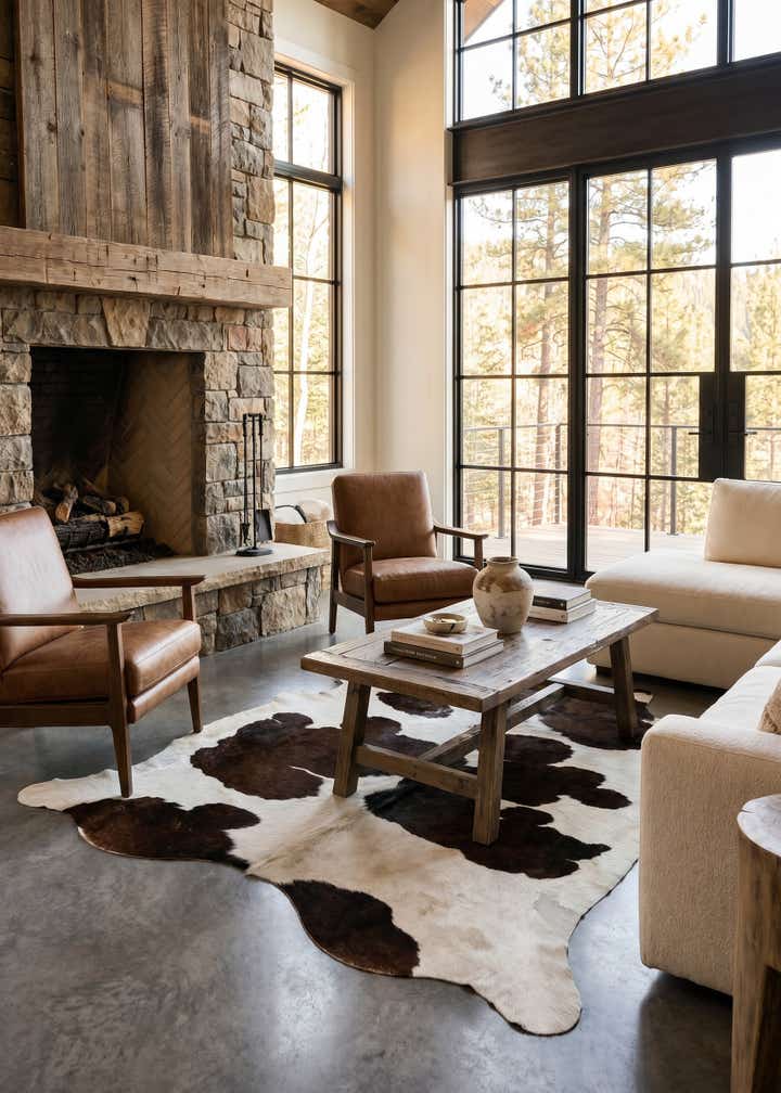 4' 8 x 5' 7 Cowhide Leather Rug