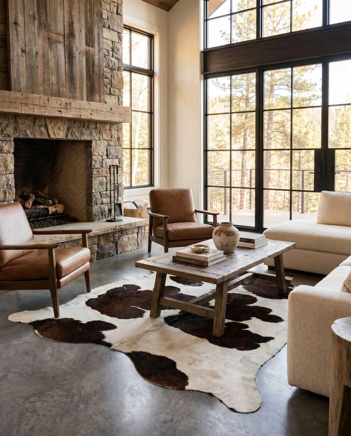 4' 8 x 5' 7 Cowhide Leather Rug