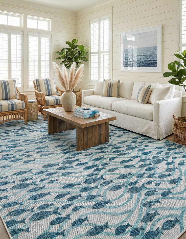 Detail image of 10' x 14'  Washable Coastal Indoor / Outdoor Rug