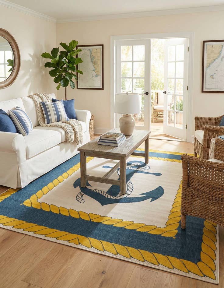 Detail image of 7' 10 x 7' 10  Washable Coastal Indoor / Outdoor Square Rug