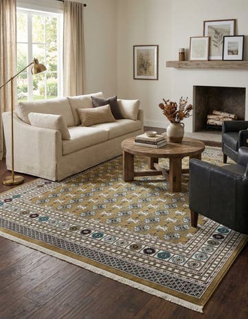 Olive Green Nain Design Rug
