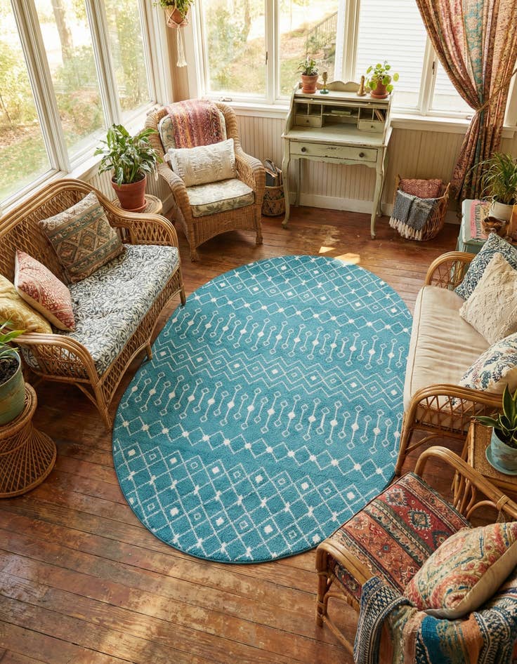 Detail image of 5' 3 x 8' Moroccan Trellis Oval Rug
