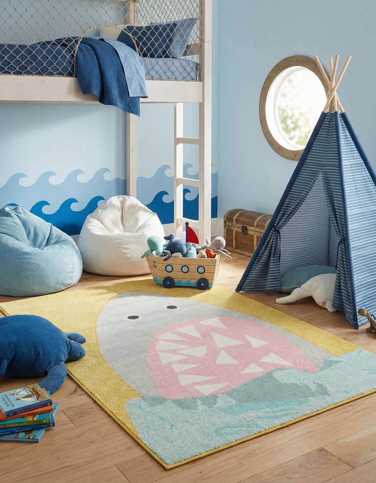 Detail image of 4' 1 x 6' 1 Shark Whimsy Kids Rug