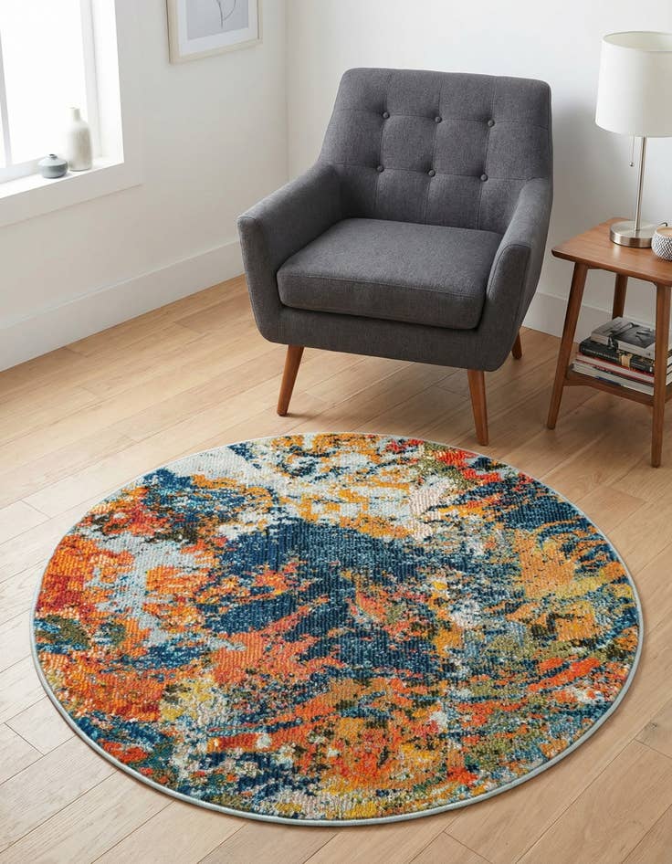 Detail image of 3' 3 x 3' 3 Washable Vivid Round Rug