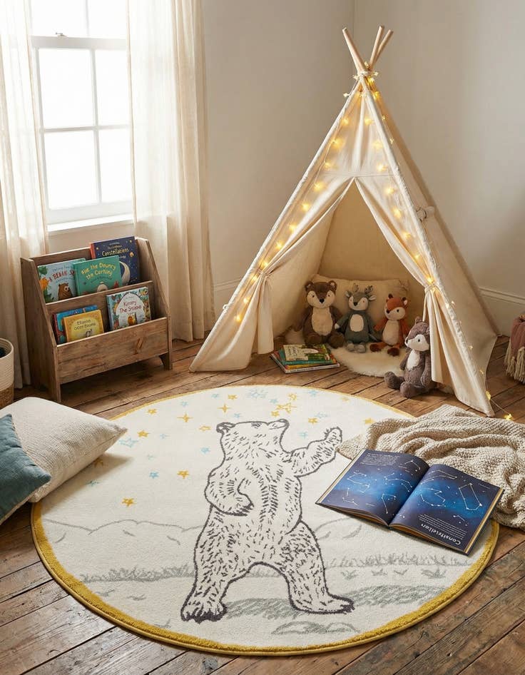 Detail image of 5' 3 x 5' 3 Bear Whimsy Kids Round Rug