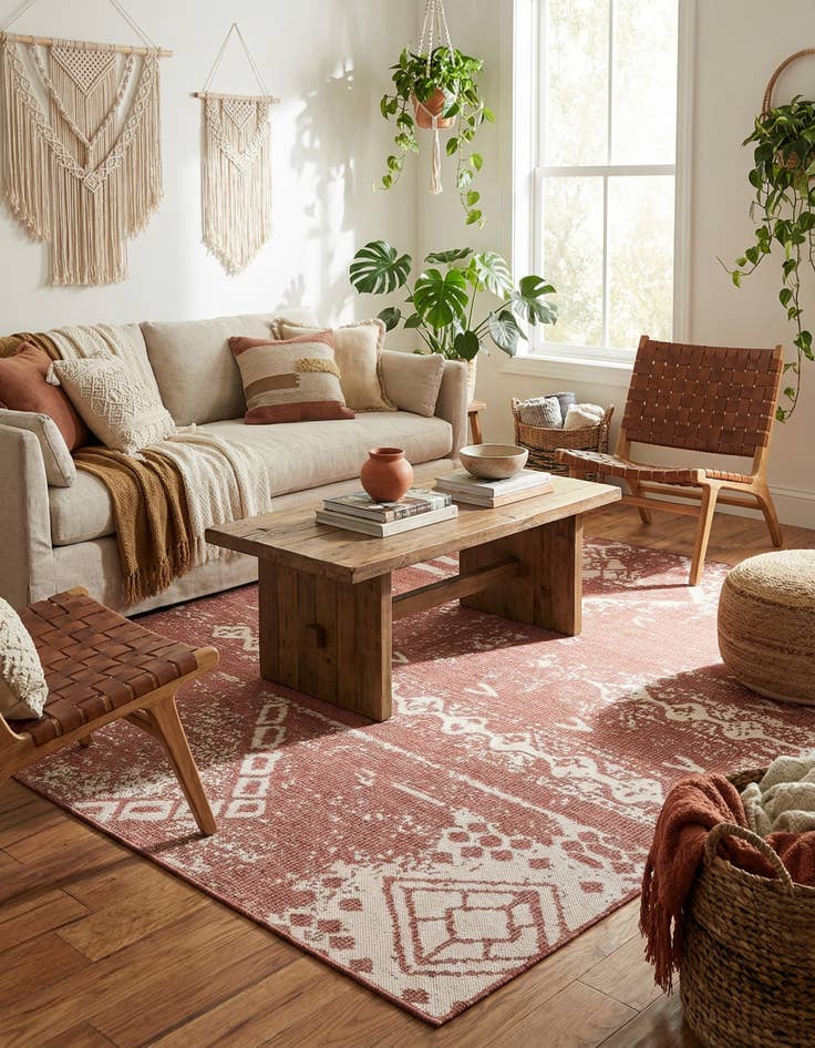 Detail image of 7' x 7' Easy-Clean Bohemian Indoor / Outdoor Square Rug