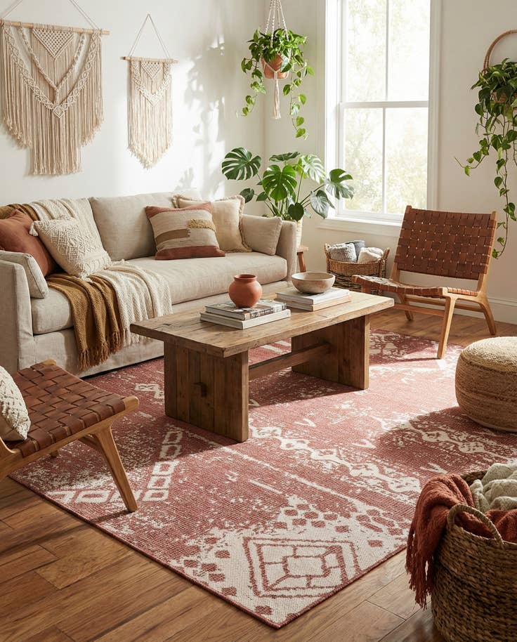 Detail image of 7' x 7' Easy-Clean Bohemian Indoor / Outdoor Square Rug