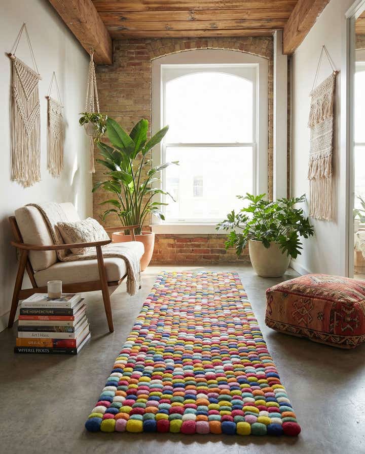 2' x 8' Felt Ball Wool Runner Rug
