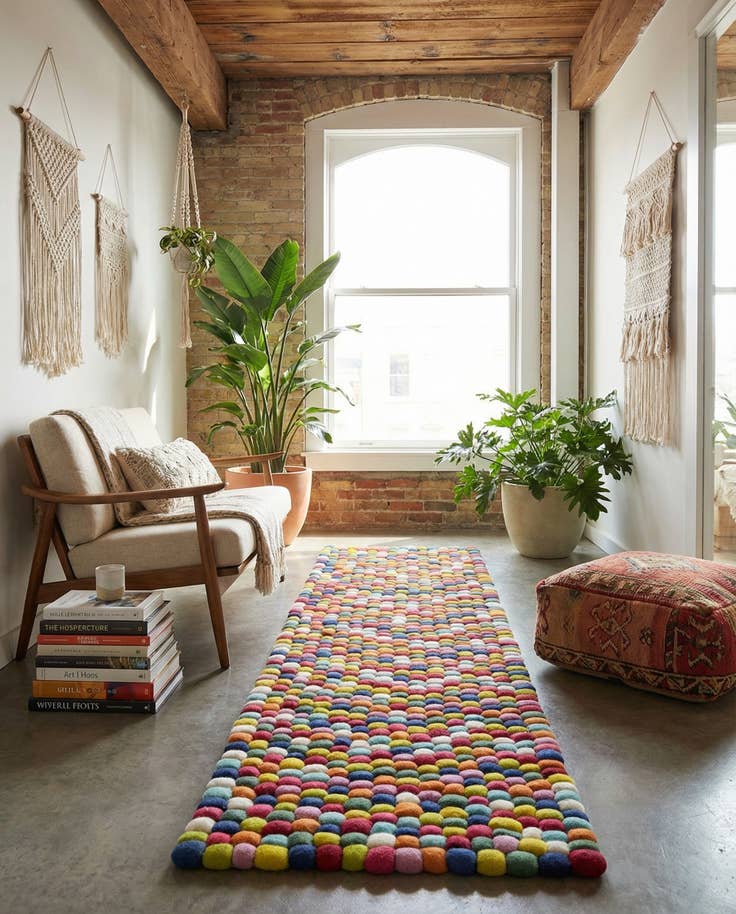 Detail image of 2' x 8' Felt Ball Wool Runner Rug