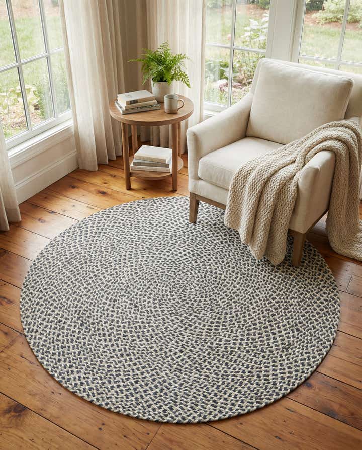 4' 1 x 4' 1 Handmade Tweed Braided Jute Round Rug