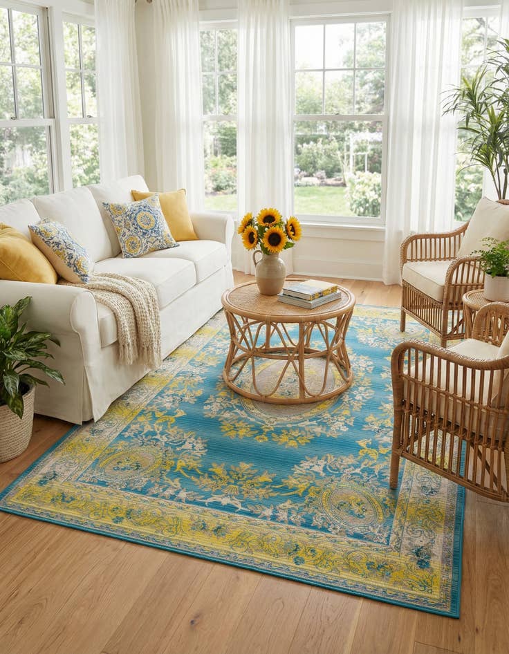 Detail image of 5' 3 x 8' Washable Traditional Indoor / Outdoor Rug