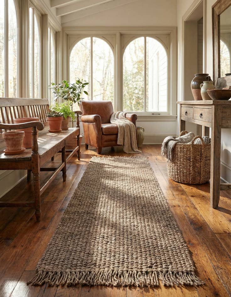 Detail image of 2' 7 x 10'  Hand Woven Chunky Jute Runner Rug