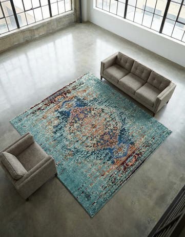 Turquoise Washable Carnevale Square Rug