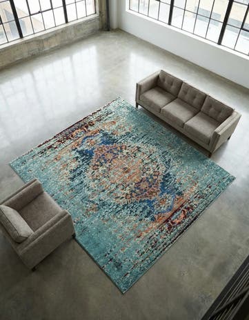 Turquoise Washable Carnevale Square Rug