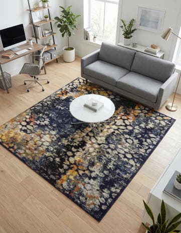 Navy Blue Washable Carnevale Square Rug