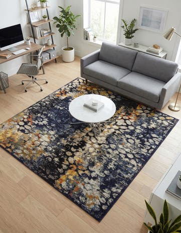 Navy Blue Washable Carnevale Square Rug