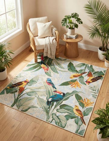 Easy-Clean Botanical Indoor / Outdoor Square Rug