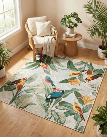 Easy-Clean Botanical Indoor / Outdoor Square Rug
