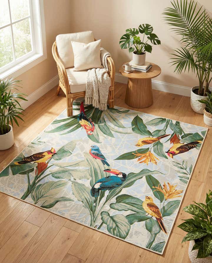 6' x 6' Easy-Clean Botanical Indoor / Outdoor Square Rug