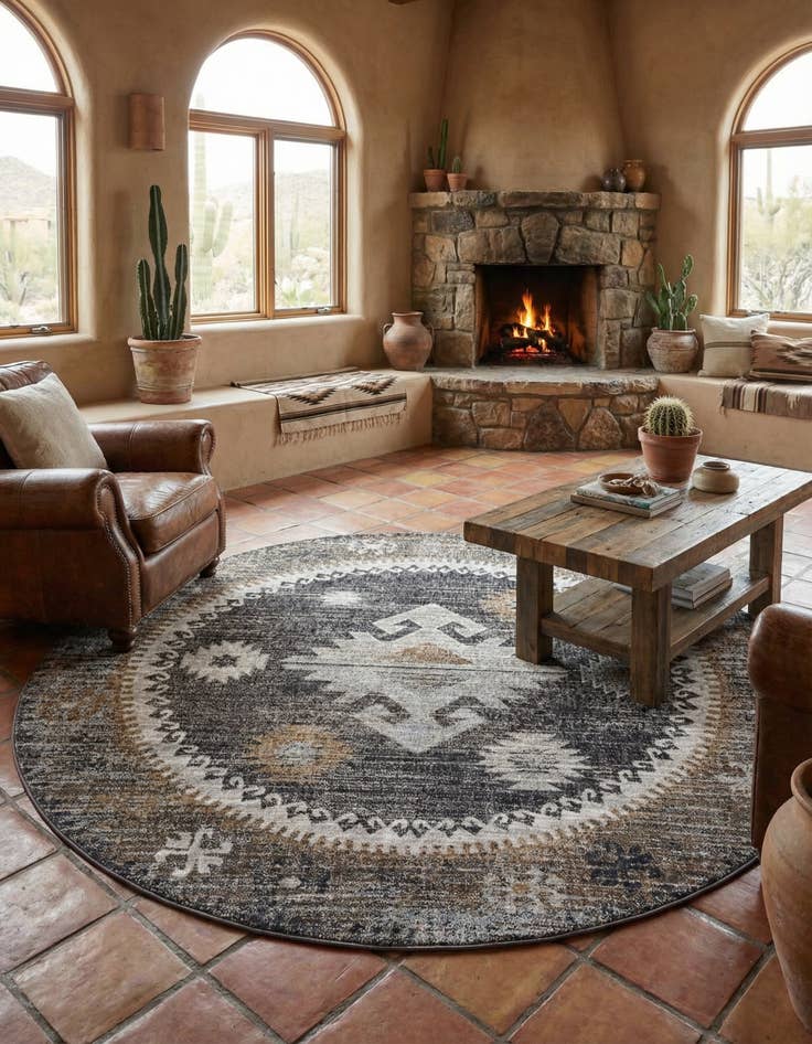 Detail image of 7' x 7' Eco Southwestern Round Rug