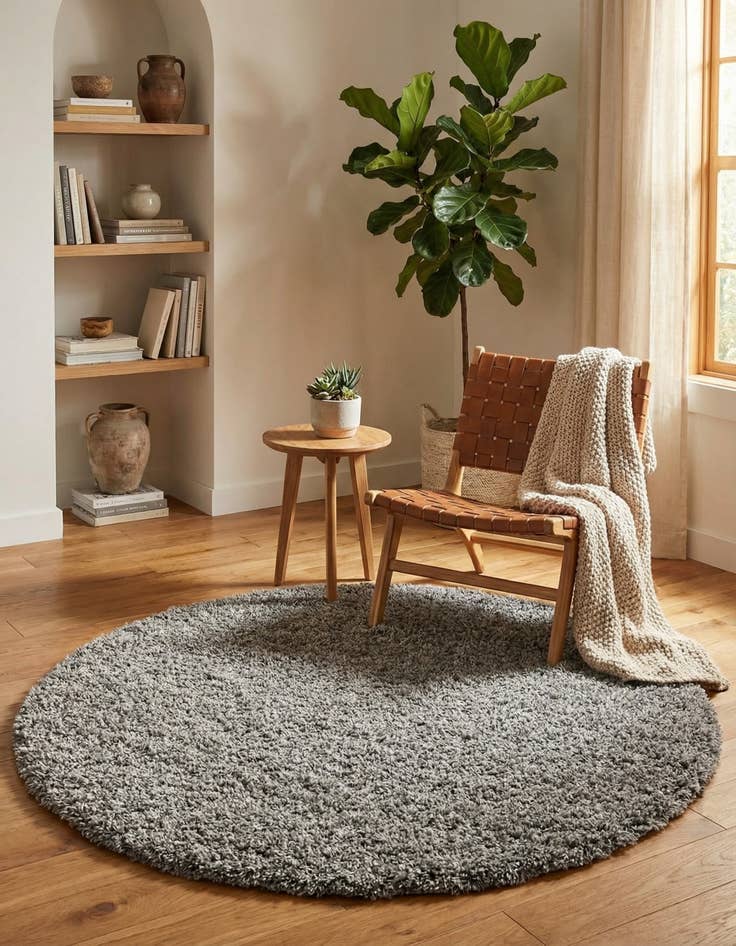 Detail image of  6' x 6' Solid Shag Round Rug