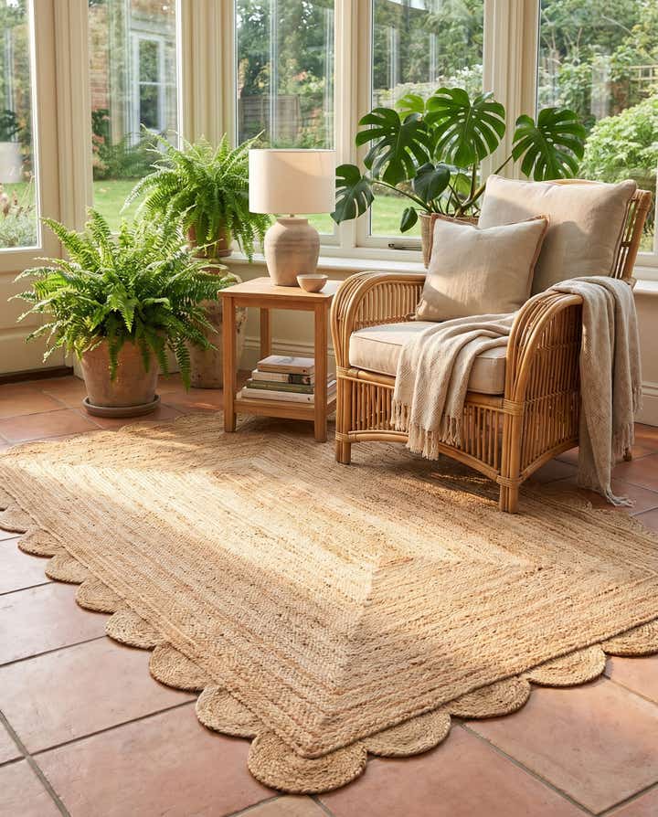 5' 1 x 8' Hand Woven Scallop Braided Jute Rug