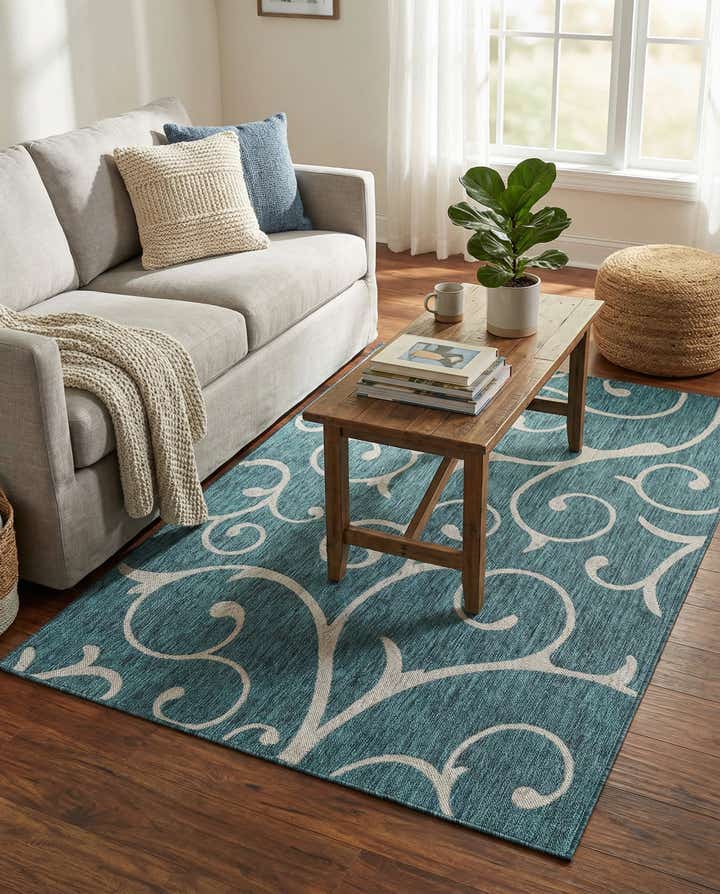 5' 3 x 8' Easy-Clean Botanical Indoor / Outdoor Rug