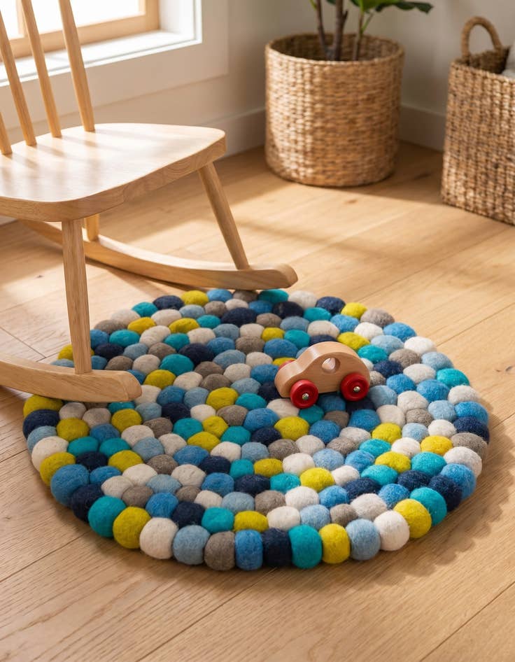 Detail image of 2' x 2' Felt Ball Wool Round Rug
