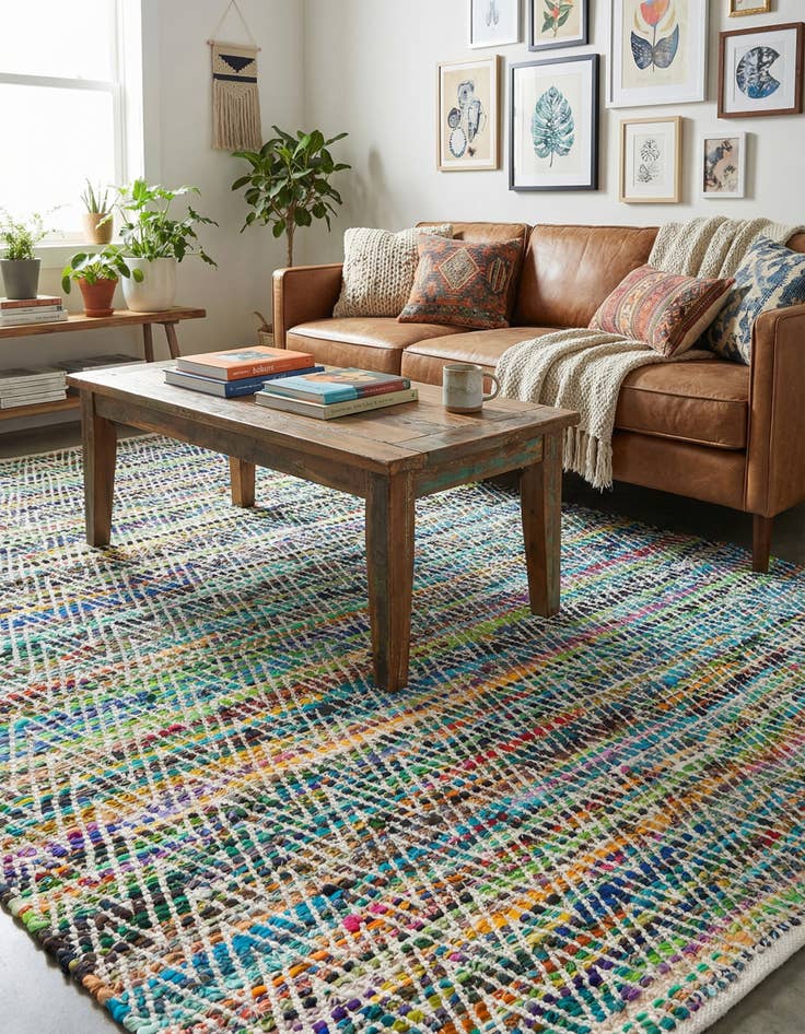 Detail image of 5' 1 x 8'  Hand Woven Chindi Chevron Rug