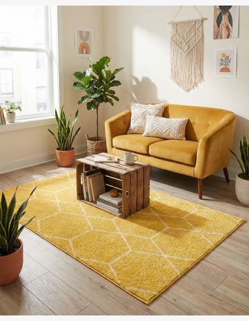 Yellow Lattice Frieze Rug