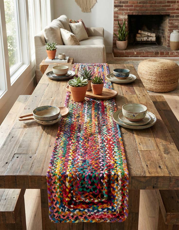 Detail image of  1' 2 x 10'  Hand Braided Chindi Table Runner Rug
