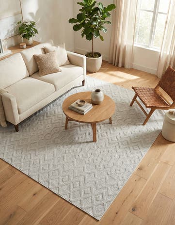 Gray Easy-Clean Trellis Textured Indoor / Outdoor Square Rug