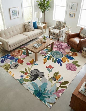 Ivory Blossom Square Rug