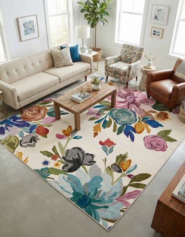 Ivory Blossom Square Rug